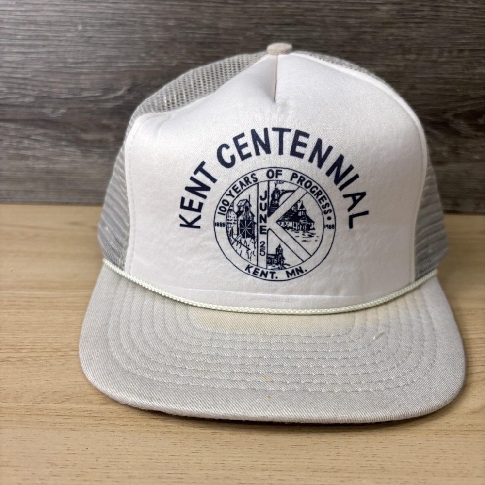 Vintage Kent Centennial Hat Cap Snap Back White Gray Trucker Mesh MN Mens 80s